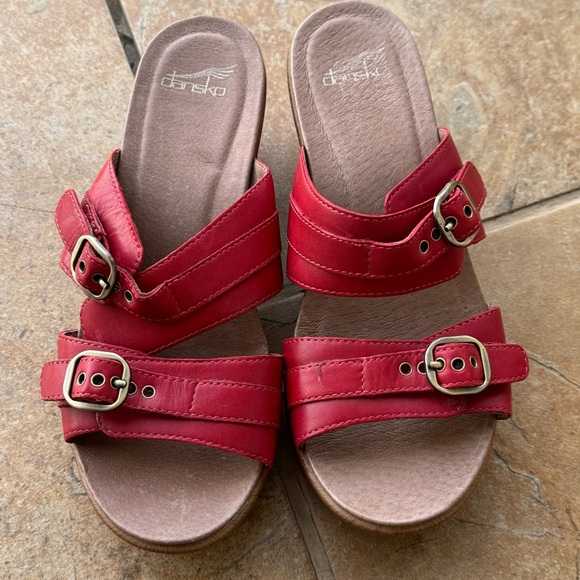 Dansko poppy red Jessie leather strappy wedge comfort sandals size 39 US 8.5-9 - Picture 2 of 6
